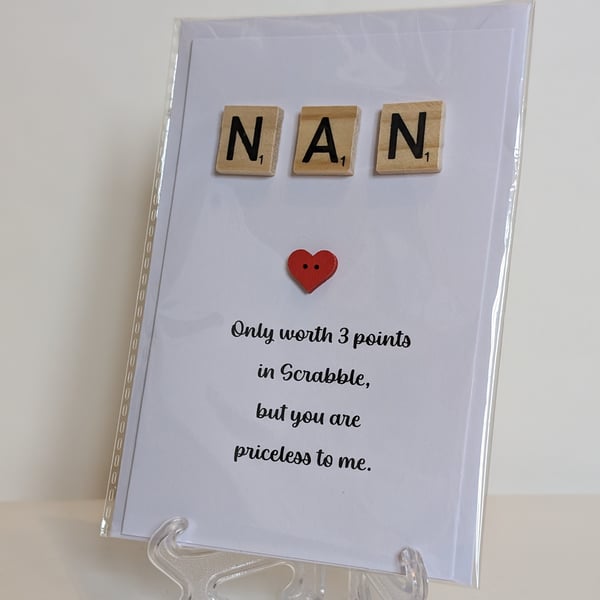 Nan only worth 3 points in Scrabble greetings card