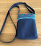 Fabric crossbody bag, phone bag, dark blue denim with an adjustable strap