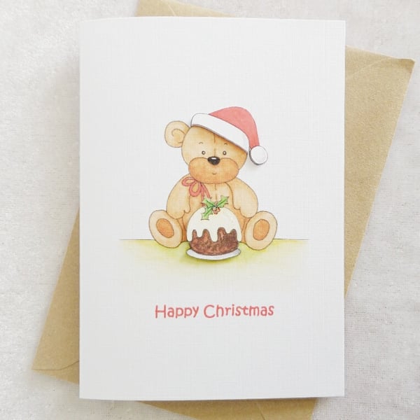 Christmas Card - Christmas Pudding Bear