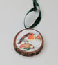 Christmas tree decorations - robins in the snow - pair of decoupaged wood slices - Image 4