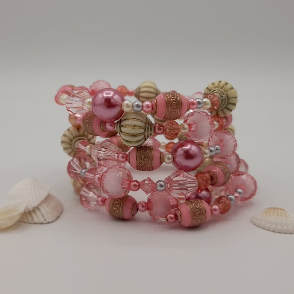 Pretty in pink memory wire bracelet