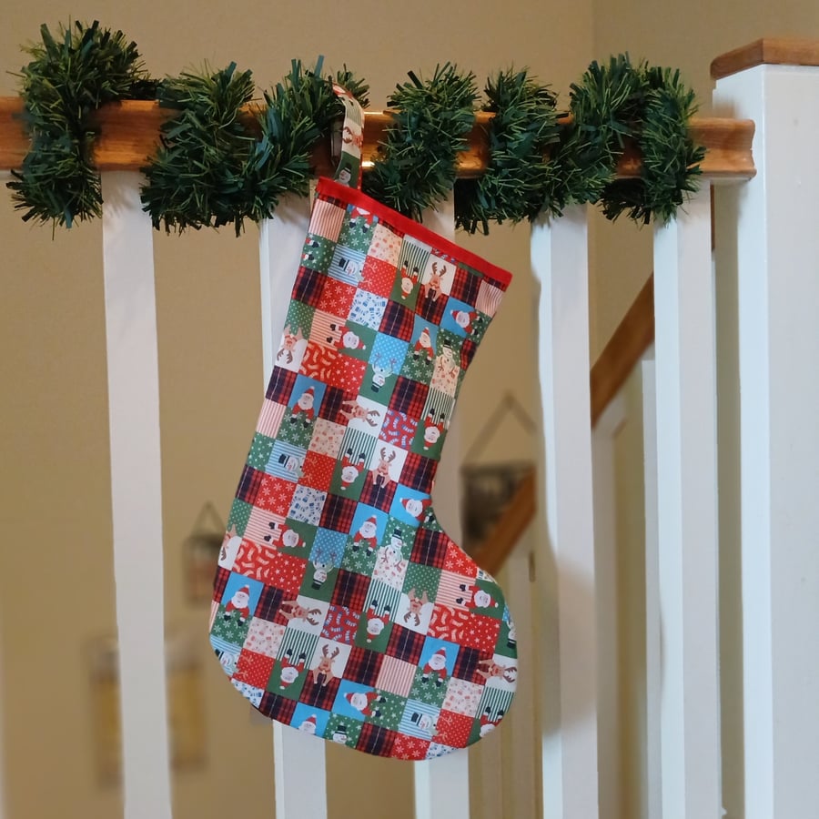 Handmade Christmas stocking - patchwork pattern fabric