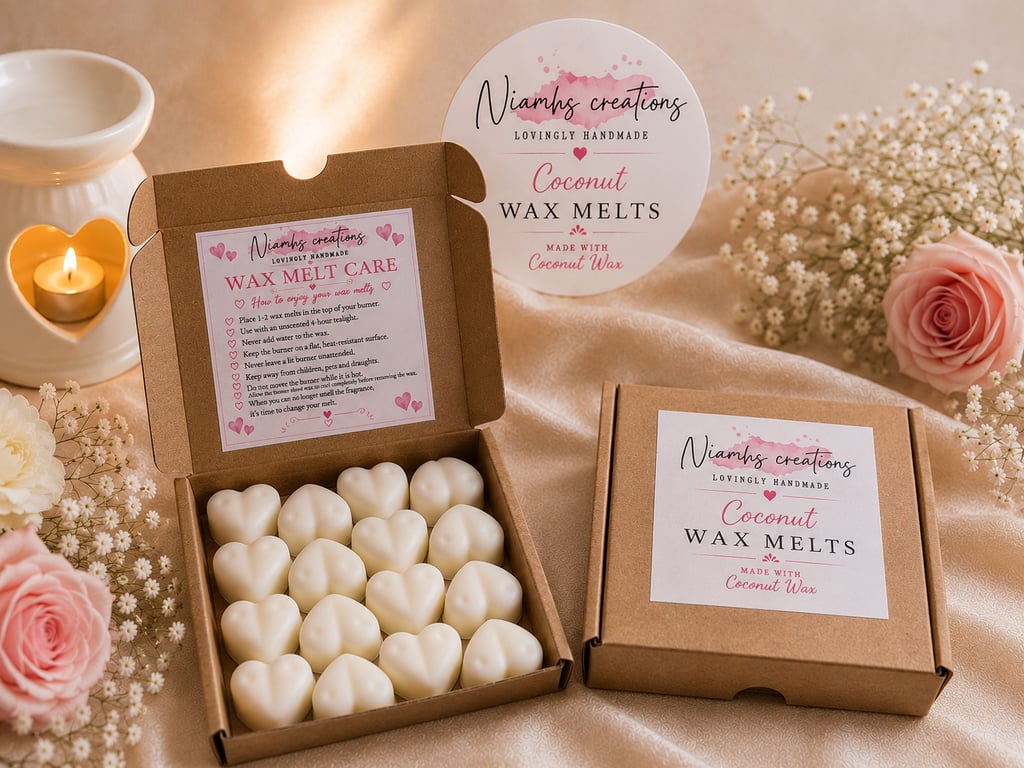 Coconut Heart Wax Melts, Tropical Scent, Vegan, Uk Handmade