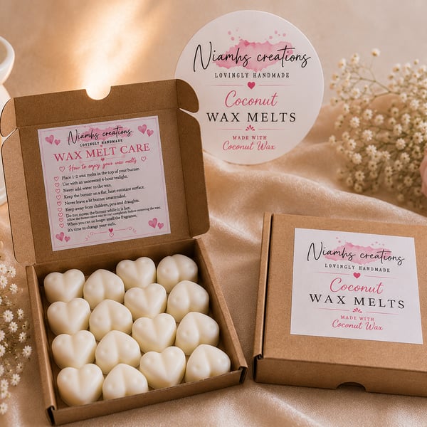 Coconut Heart Wax Melts, Tropical Scent, Vegan, Uk Handmade