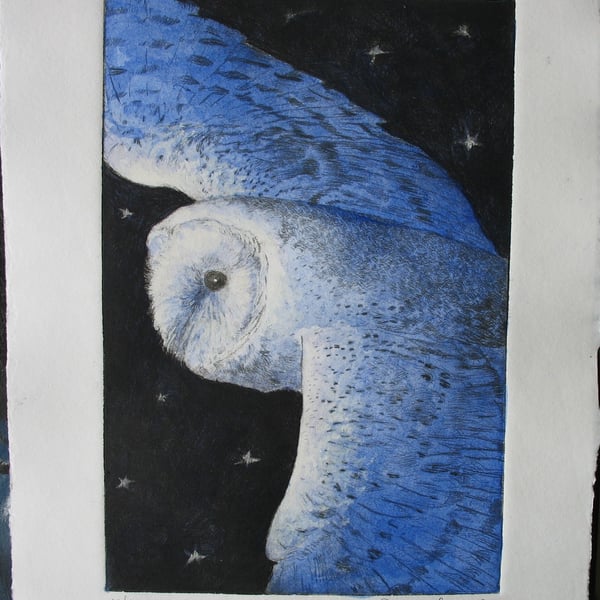 Beautiful barn owl limited edition etching 'Homeward Bound'
