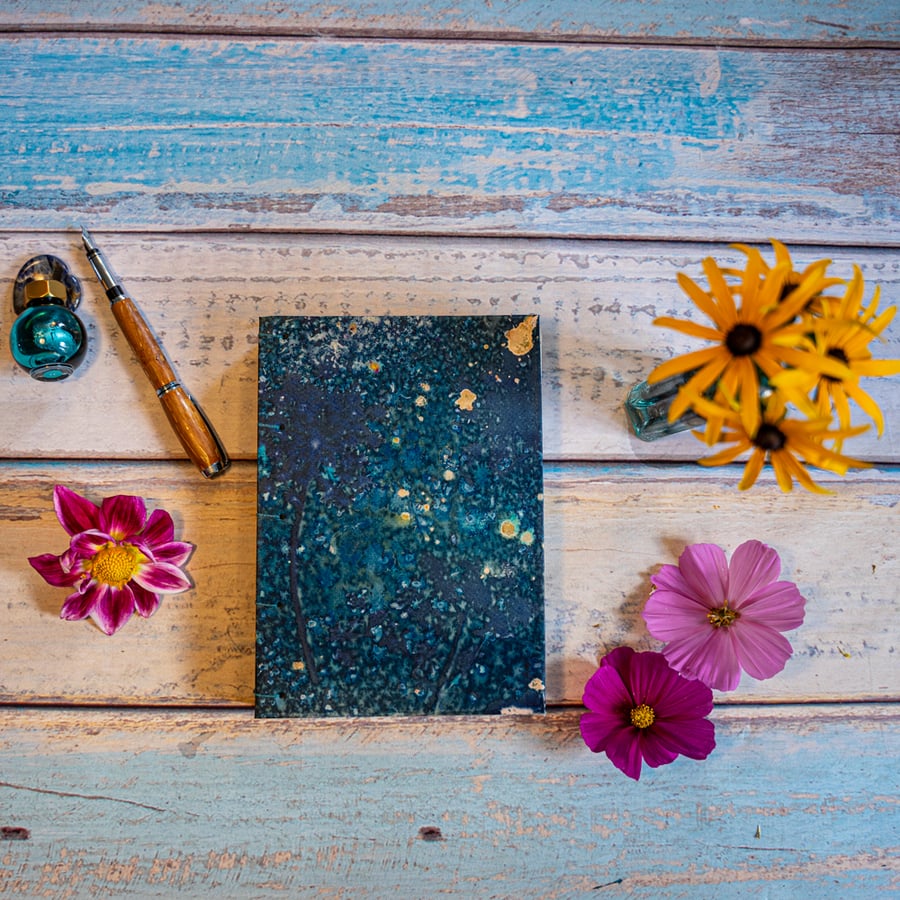 A5 Hand Bound Journal - Umbelliferae with Turquoise and Gold Ink