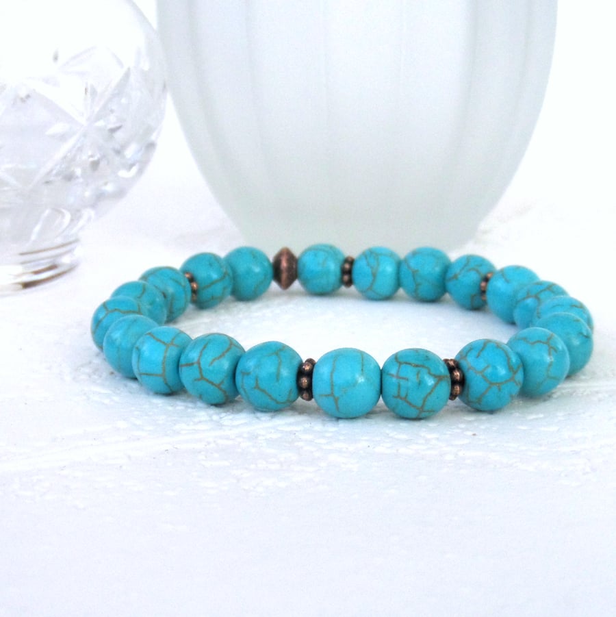Turquoise blue howlite stretchy bracelet
