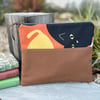 Cats book pouch zip bag clutch with reclaimed materials