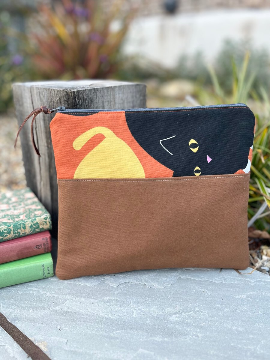 Cats book pouch zip bag clutch with reclaimed materials