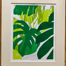 Leaves Linoprint Plant Botanical Houseplant Art Linocut