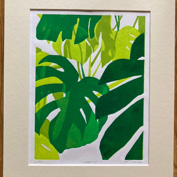 Leaves Linoprint Plant Botanical Houseplant Art Linocut