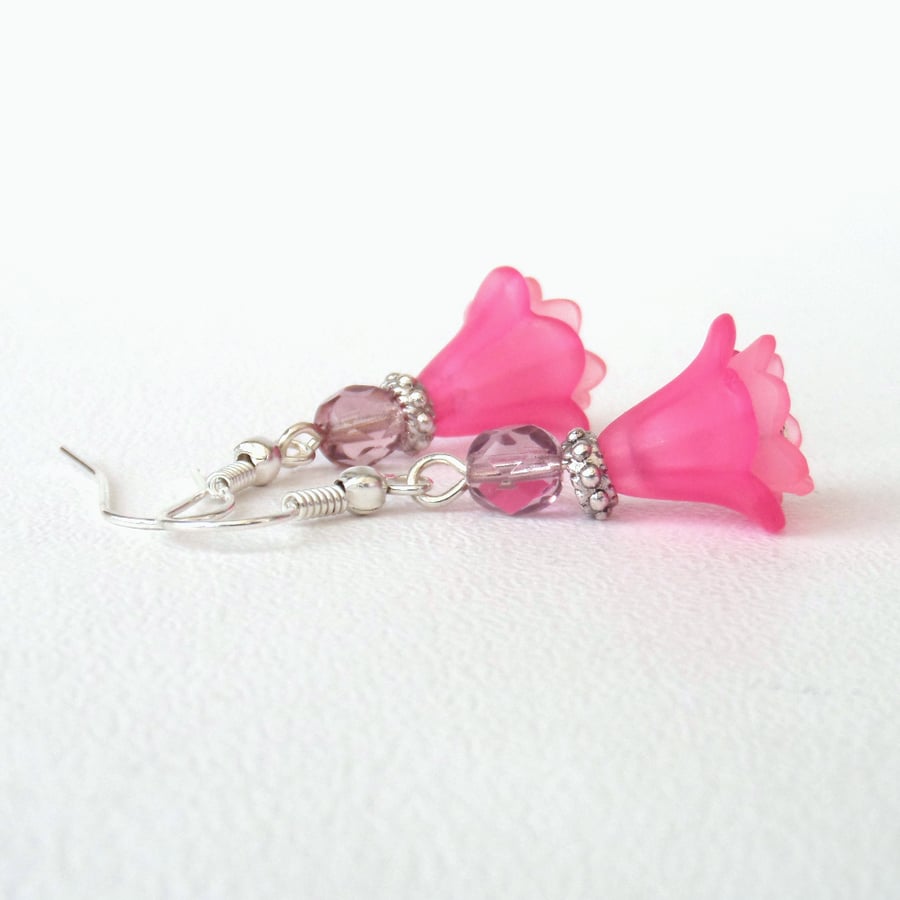 Pink flower earrings