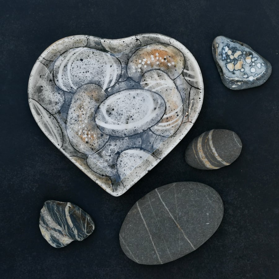 Stones Heart Dish - Hand Painted - SALE - Perfectly Imperfect