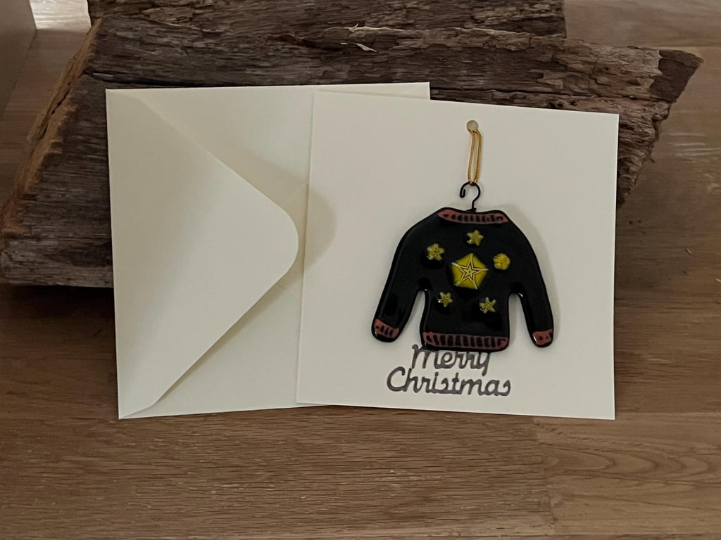 Handmade Keepsake, Fused Glass Festive Christmas Jumper Christmas card