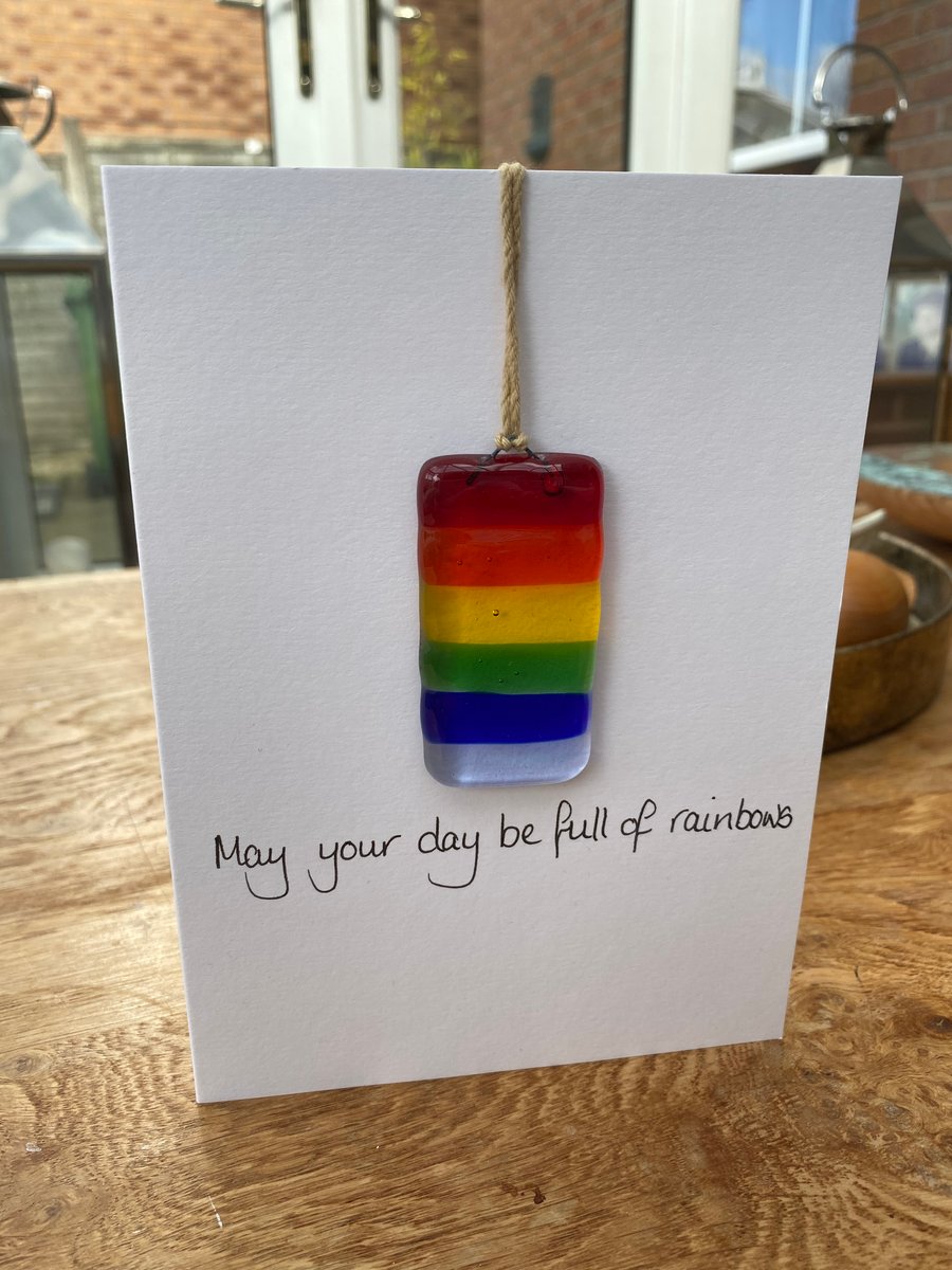 Fused glass rainbow keepsake card