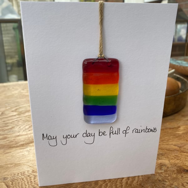 Fused glass rainbow keepsake card