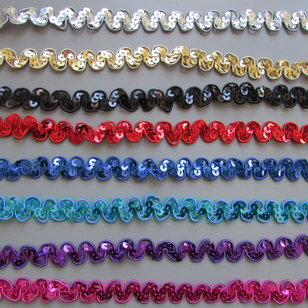 Ric Rac Elasticated Stretch Sequin 1.2cm Braid Trim Sold By The Metre