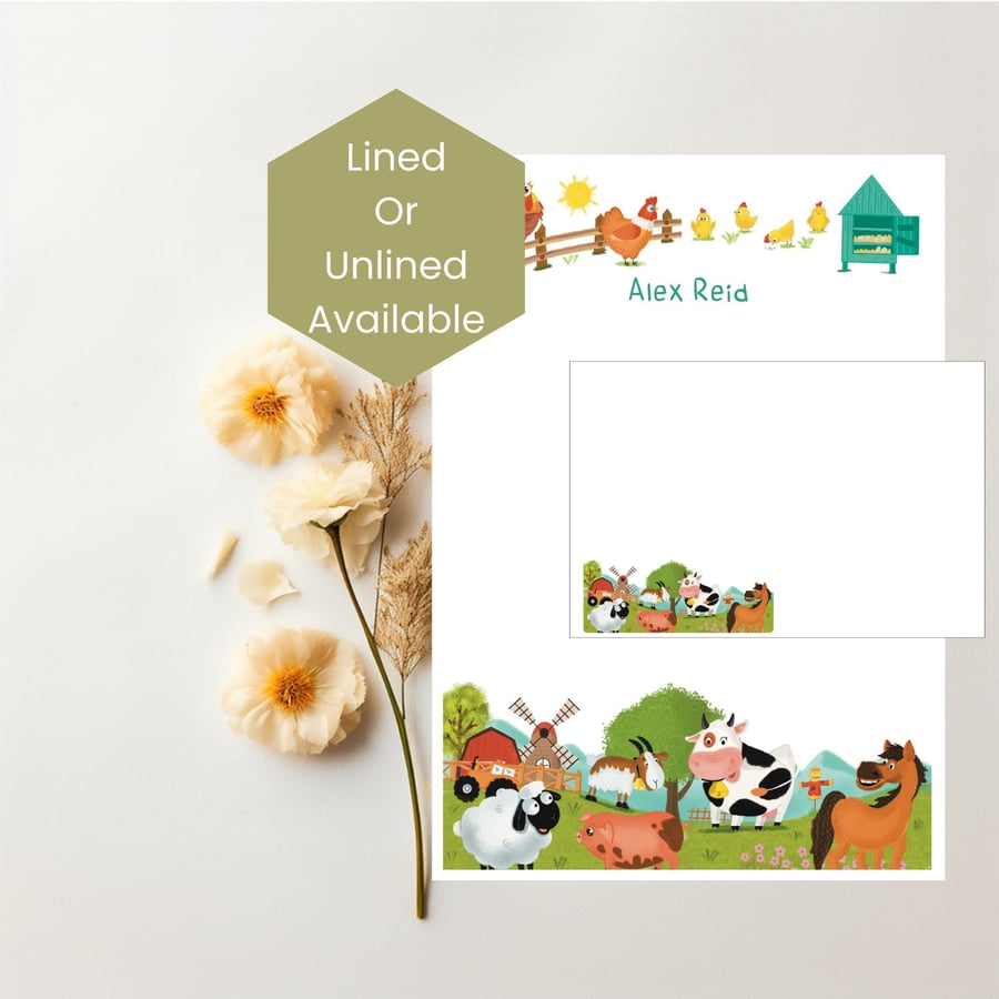 Letter Writing Paper, Kids Letter Writing Farm Animals Stationery Set