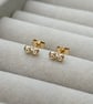 Handmade 9ct yellow gold tiny double nugget diamond stud earrings