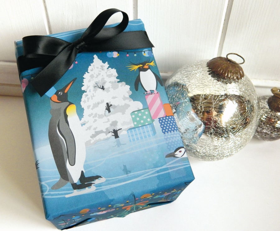 Penguin Party Christmas Gift Wrapping Paper Set