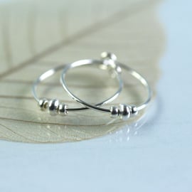 Minimalist Silver Hoops with beads Sterling Silver Sleeper Earrings