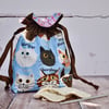 Cat fabric drawstring project bag - reserve for Orysia