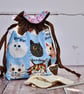 Cat fabric drawstring project bag - reserve for Orysia