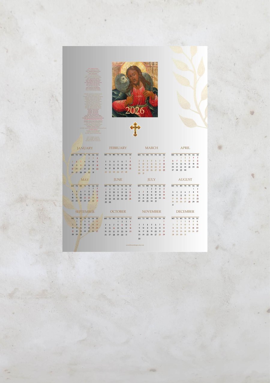 Orthodox Christian Wall Calendar 2026 High Quality Paper Printed 