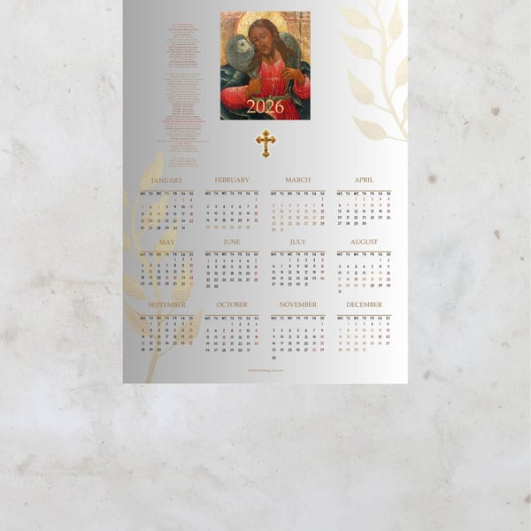 Orthodox Christian Wall Calendar 2026 High Quality Paper Printed 