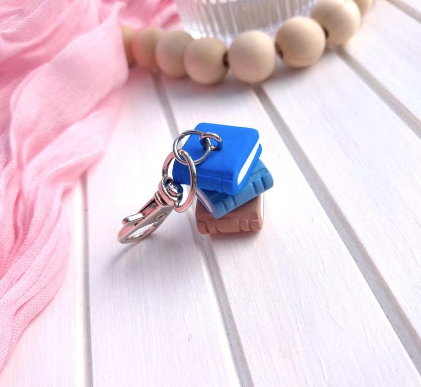 Blue Book Stack Keyring, Book Lover, Bookish Accessories & Gifts