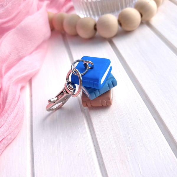 Blue Book Stack Keyring, Book Lover, Bookish Accessories & Gifts