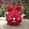 Hand Knitted Ginger Cat Tea cosy - for a small tea for one teapot, British Wool