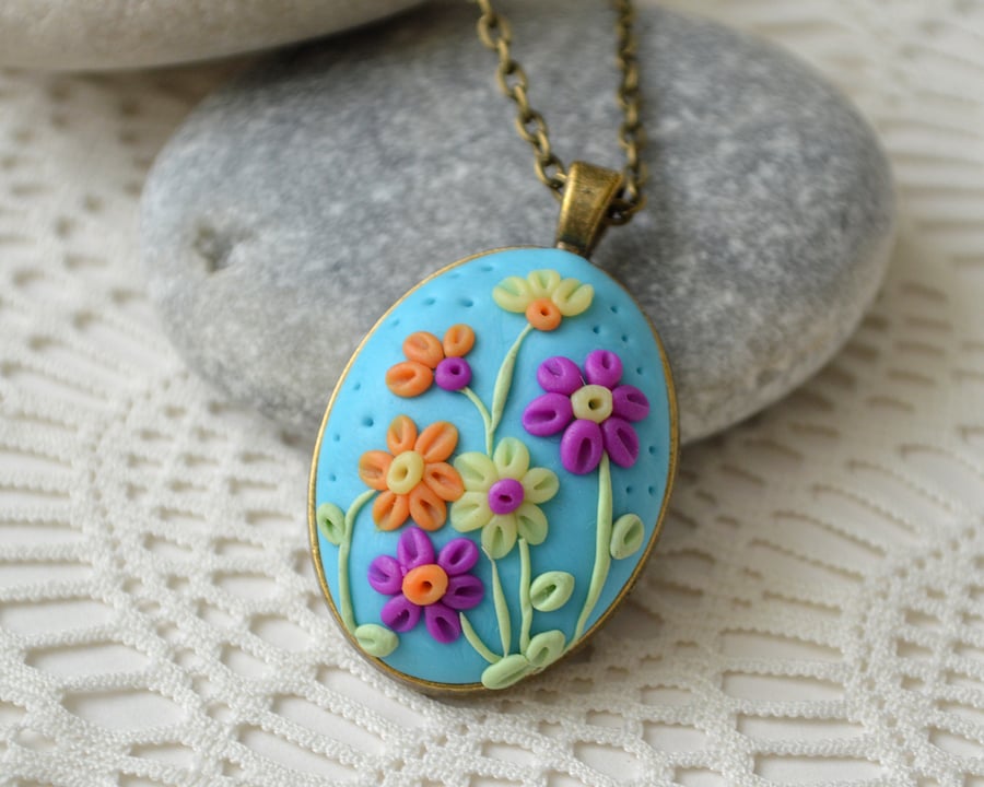 Sky Blue Polymer Clay Pendant