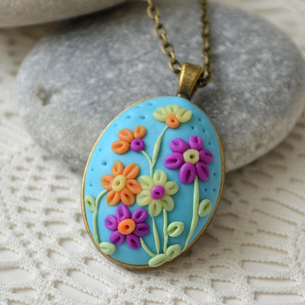 Sky Blue Polymer Clay Pendant