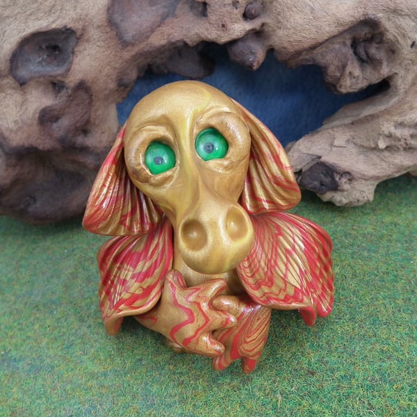 Elemental Green-eyed Dragon 'Braze' 3" OOAK Sculpt by artist Ann Galvin