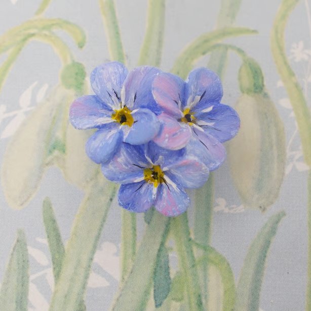 Hand Painted FORGET-ME-NOT BROOCH : Blue Forget-Me-Not Flower Lapel Pin