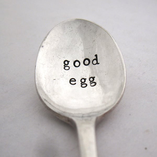 Good Egg Spoon, Handstamped Vintage Coffeespoon