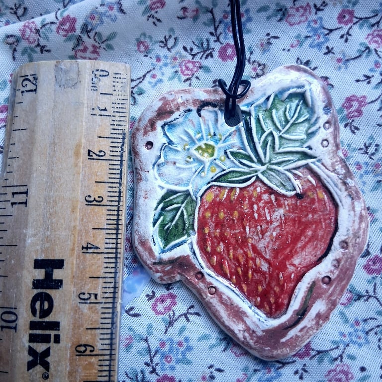 LAST ONE! rustic ceramic pottery sign strawberry