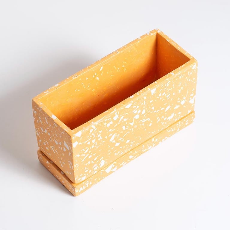 Rectangular Plant Pot Jesmonite Orang, Indoor Planter with Drainage holes & tray