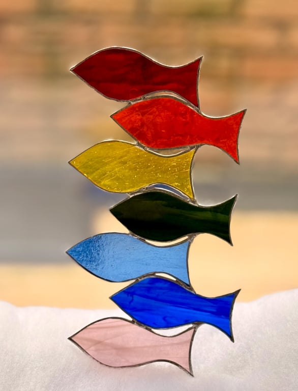 Stained Glass Rainbow Fishes Suncatcher