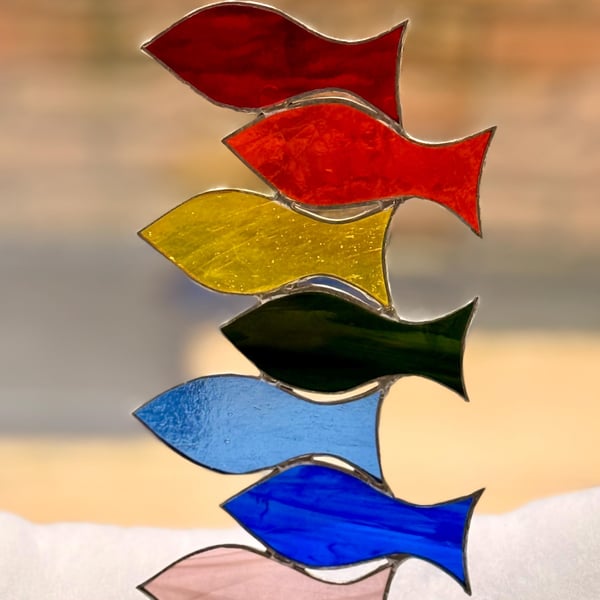 Stained Glass Rainbow Fishes Suncatcher
