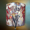 Gorgeous RED Art Nouveau Style Iris and Butterfly Vintage Fabric Lampshade