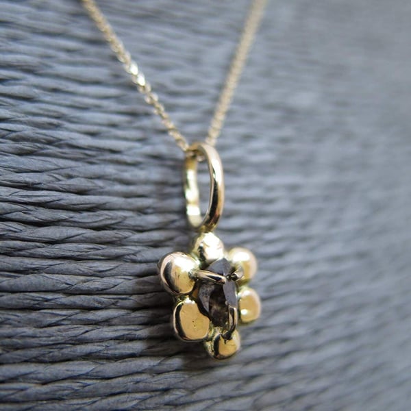 Handcrafted 14k Yellow Gold Diamond Necklace Diamond Solitaire Pendant