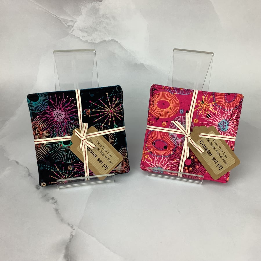 Jellyfish coasters, Set of 4 Seaside fabric coasters, 2 options, Handmade