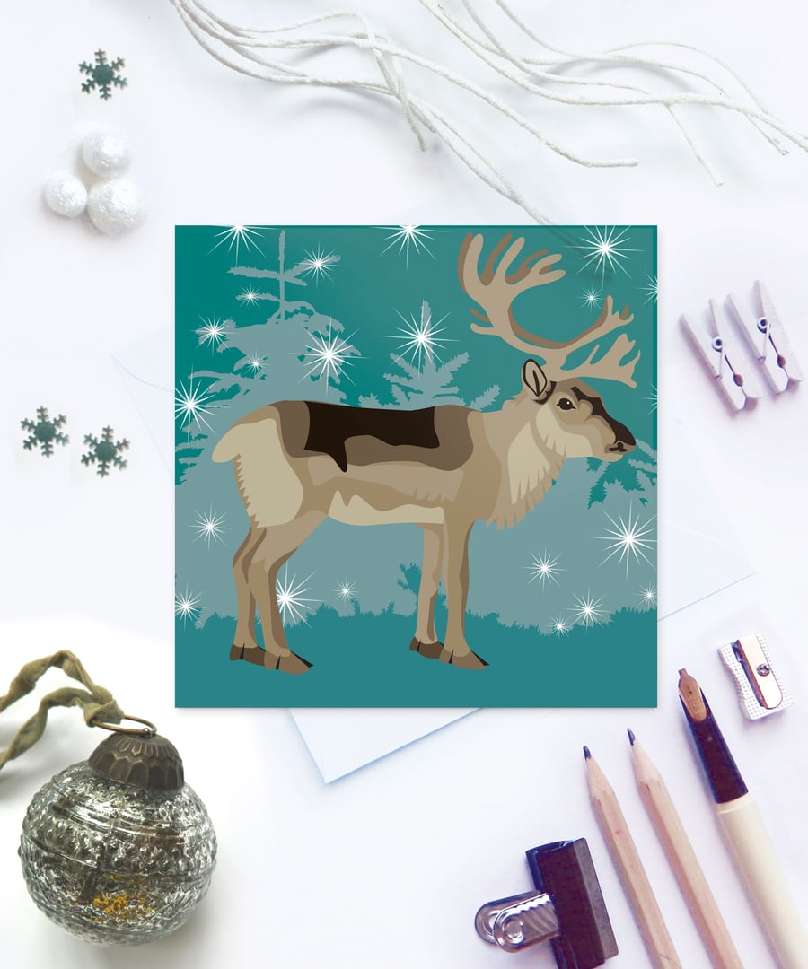 Winter Woodland Reindeer Christmas Card - sustainable, recyclable
