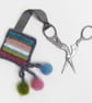 Scissor keeper with needlepoint stripes and crochet trim with balls - Image 1