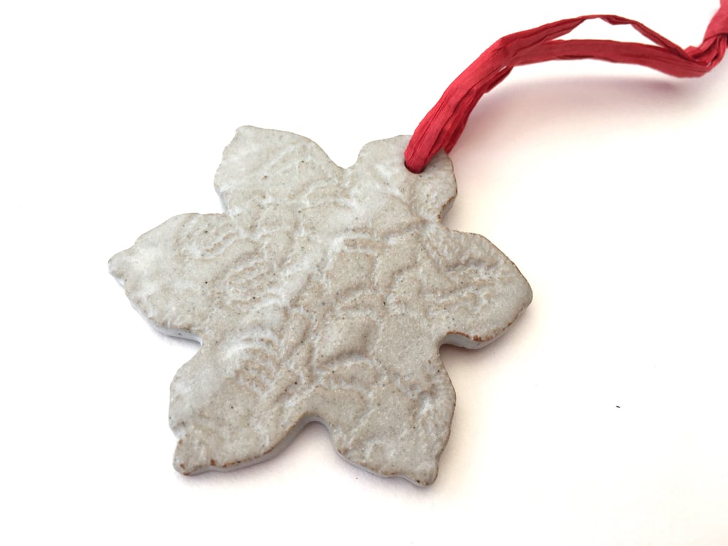 Christmas decoration, ceramic snowflake, ceramic hanger, handmade decoration