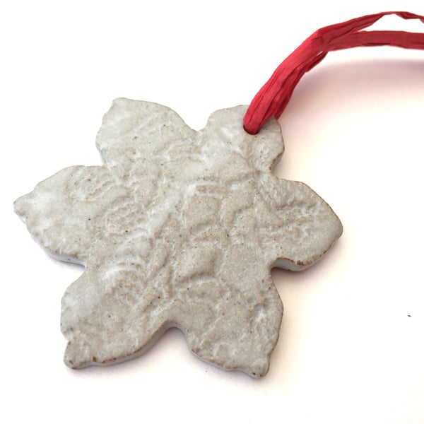 Christmas decoration, ceramic snowflake, ceramic hanger, handmade decoration