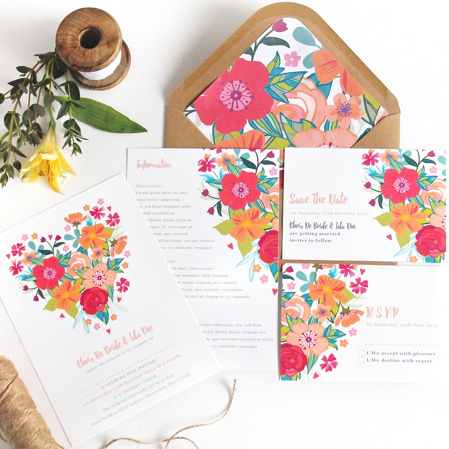 DIY Printable Wedding Stationery Set -Heart Blooms