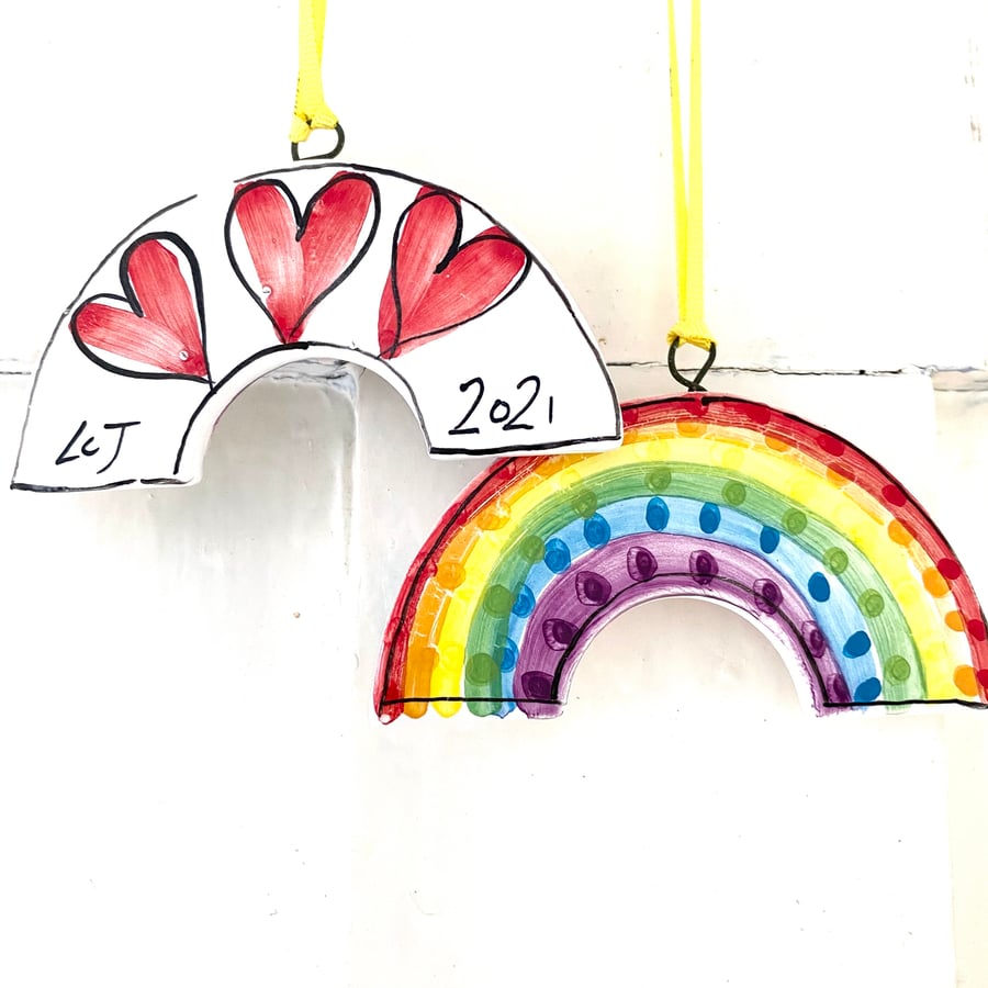Rainbow hanging pottery ornament